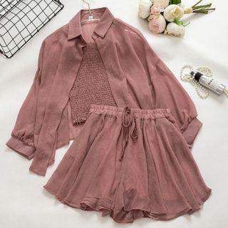 Set: Shirt + Spaghetti Strap Smocked Top + Shorts