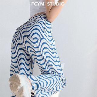 Wave-pattern Wide-leg Jeans