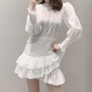 Lantern-sleeve Ruffle Hem Mini A-line Dress