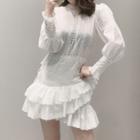 Lantern-sleeve Ruffle Hem Mini A-line Dress