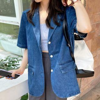 Single-breasted Denim Blazer Blue - One Size