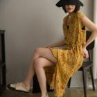 Floral Side-slit Short Sleeve Chiffon Dress