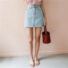 Fray-hem H-line Denim Miniskirt
