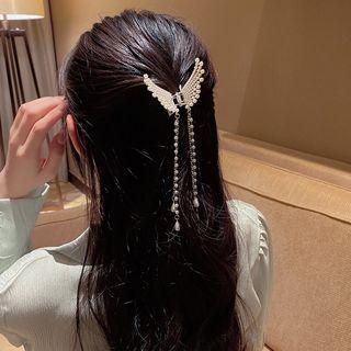 Wings Faux Pearl Alloy Hair Clamp White - One Size