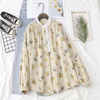 Lace-trim Floral Print Shirt Yellow - One Size