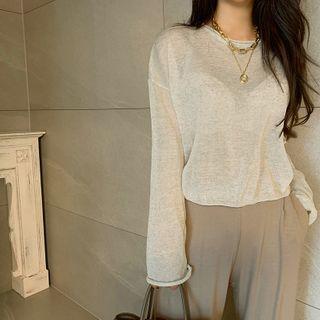 Roll-edge Linen Blend Knit Top