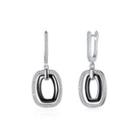 925 Sterling Silve Elegant Noble Romantic Ceramic Earrings With Cubic Zircon Silver - One Size