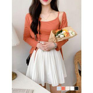 Set: Tie-neck Silky Cardigan + Camisole Top