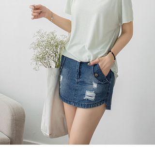 Unsymmetrical Distressed Denim Skorts