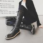Genuine Leather Buckled Lace-up Boots