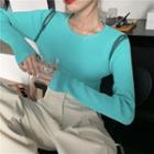 Color-block Long-sleeve Slim-fit Knit Top - 4 Colors