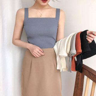 Sleeveless Square Neck Plain Knit Top