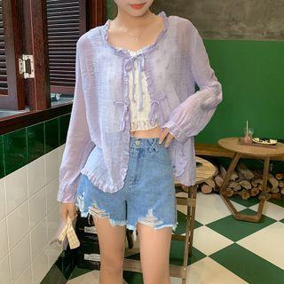 Frilled Open Front Cardigan