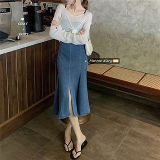 Oversize Sweater / Denim Midi A-line Skirt