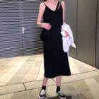 Spaghetti-strap V-neck Slit-hem Dress