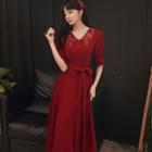 Short-sleeve Collared A-line Evening Dress (various Designs)