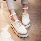 Faux-leather Ankle-strap Platform Lace-up Shoes