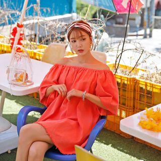 Off-shoulder Fringed-trim Minidress