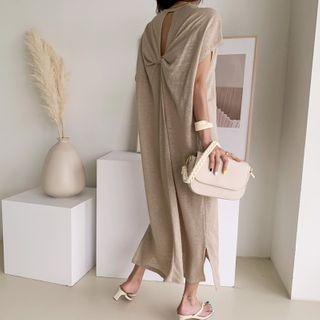 Knotted Linen Long T-shirt Dress
