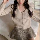 Collared Cardigan / Houndstooth Mini A-line Skirt