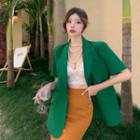 Short-sleeve Blazer / Lace Camisole Top / Pencil Skirt