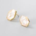 925 Sterling Silver Hexagon Stud Earring 1 Pair - S925 Silver - Gold Trim - Silver - One Size