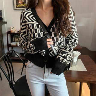 Geometric Patterned Knit Cardigan As Shown In Figure - One Size