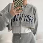 Lettering Cropped Hoodie Gray - One Size