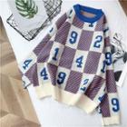 Number Print Color-block Sweater
