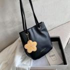 Flower Charm Faux Leather Tote Bag