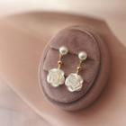 Flower Faux Pearl Alloy Dangle Earring C106-1 - 1 Pair - Camellia - White - One Size