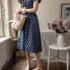 Puff-sleeve Polka Dot Long Dress