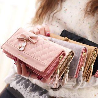 Ribbon Quilted Faux Leather Long Wallet