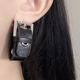 Faux Leather Belt Dangle Earring 1 Pair - Silver Stud - Black - One Size