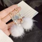 Pom Pom Cat Drop Earring 1 Pair - Silver Pin - Gold - One Size