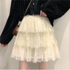 Layered Mini A-line Lace Skirt