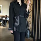 Loose-fit Long Shirt With Sash Black - One Size