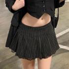 Striped Pleated Lace Trim Mini Skirt
