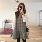 Long-sleeve Panel Plaid A-line Dress