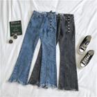Washed Fringed Boot-cut Jeans