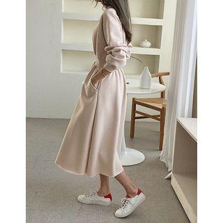 Band-waist Fleece-lined Long Pullover Dress