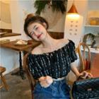 Short-sleeve Striped Blouse Black - One Size