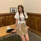 Short-sleeve Drawstring T-shirt / Pleated A-line Skirt