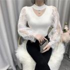 Lace Panel Long-sleeve Cutout Knit Top