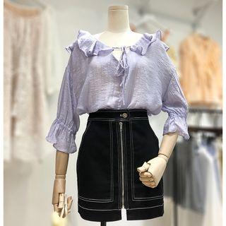 Set: 3/4-sleeve Chiffon Top + Fitted Skirt