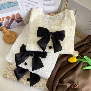 Ribbon-accent Slim-fit Lace Crop Top
