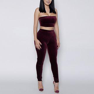 Set: Velvet Tube Top + Slim-fit Pants