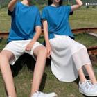 Couple Matching Short-sleeve Plain T-shirt / Shorts / Midi A-line Skirt / Set