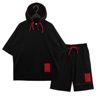Plus Size Set: Elbow-sleeve Hoodie + Sweatshorts