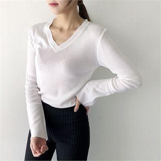 V-neck Long Bell-sleeve Knit Top